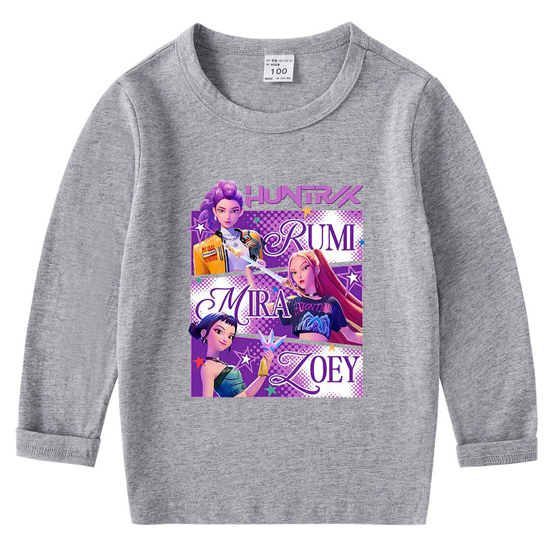 Kpop Witch Hunt Group Korean version raglan spring and autumn girls' T-shirt crew neck cartoon long-sleeved top base shirt set