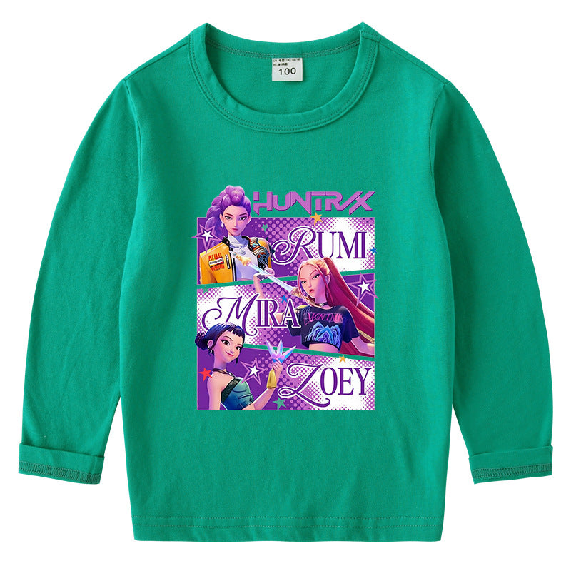 Kpop Witch Hunt Group Korean version raglan spring and autumn girls' T-shirt crew neck cartoon long-sleeved top base shirt set