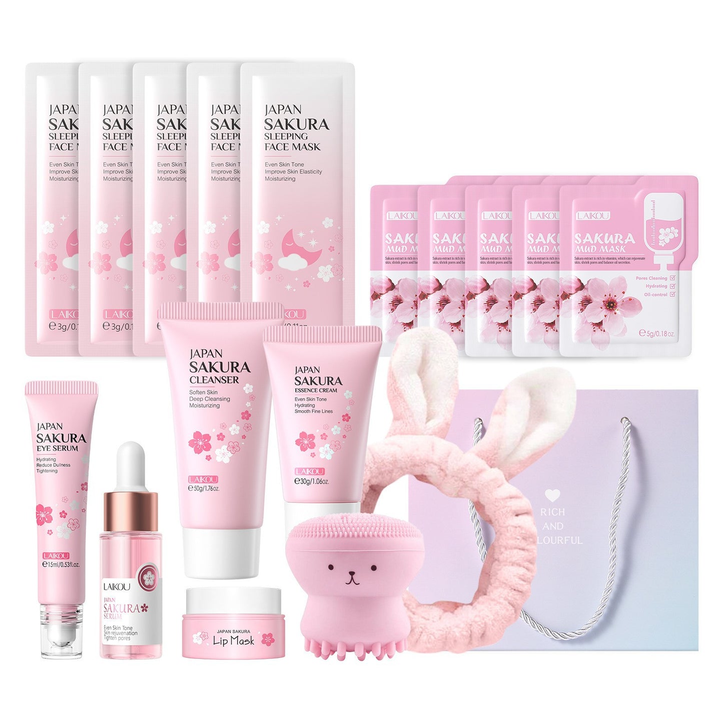 Cross-border full English LAIKOU cherry blossom series skin care set combination facial care full set of hydration manufacturers in stock