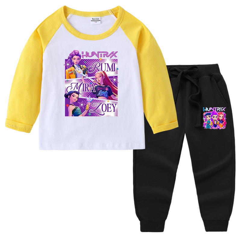 Kpop Witch Hunt Group Korean version raglan spring and autumn girls' T-shirt crew neck cartoon long-sleeved top base shirt set