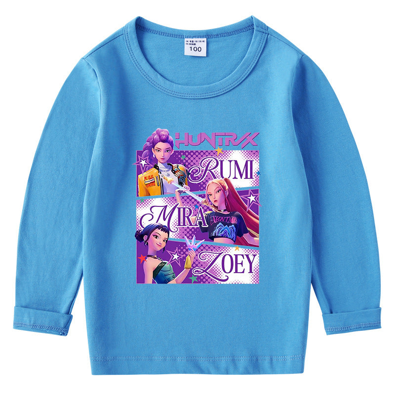 Kpop Witch Hunt Group Korean version raglan spring and autumn girls' T-shirt crew neck cartoon long-sleeved top base shirt set