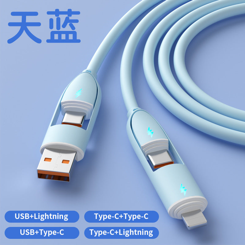 Liquid silicone fast charging 4-in-1 data cable solid color is suitable for Apple 15 mobile phone charging cable source factory