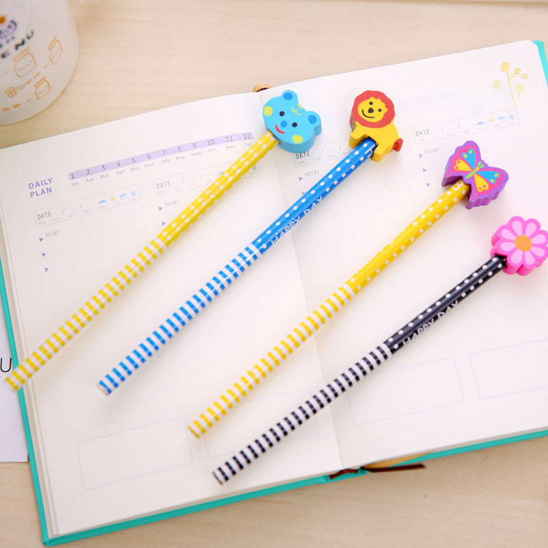 Cute cartoon with eraser pencil kindergarten Xi supplies elementary school students exam HB gift prize gift by My Store