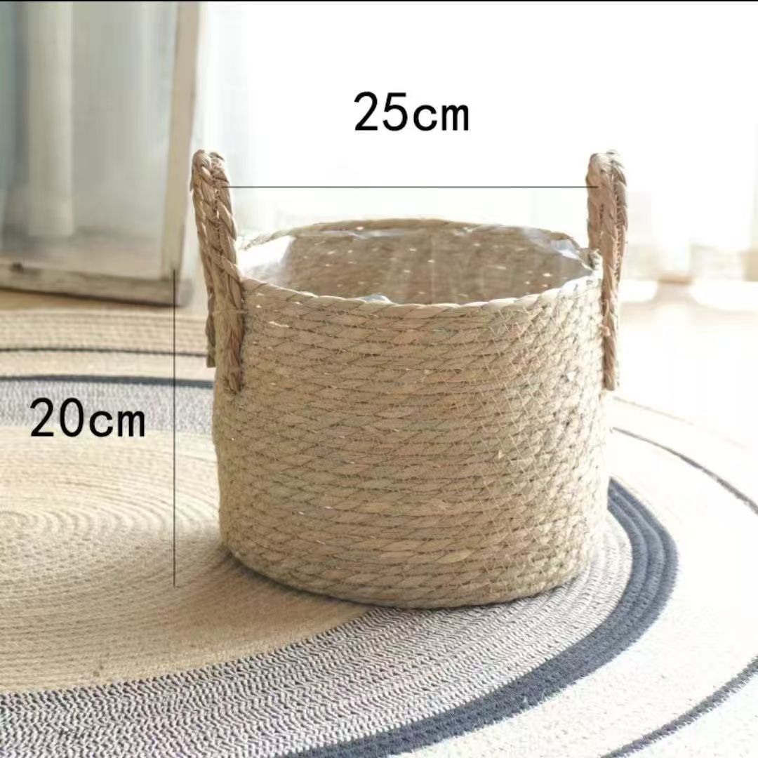 Nordic rattan straw flower pot simple woven flower basket green plant decoration large pot set living room balcony floor flower vase