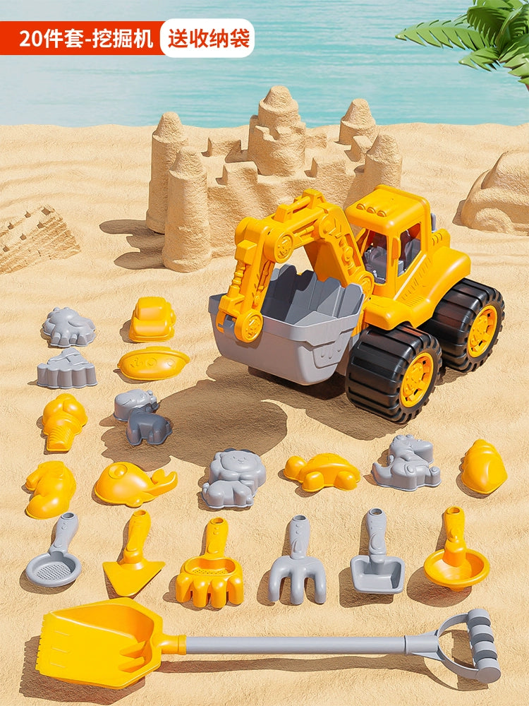 Children's beach toy car set baby indoor beach digging sand play sand tool sand pool hourglass shovel bucket by My Store
