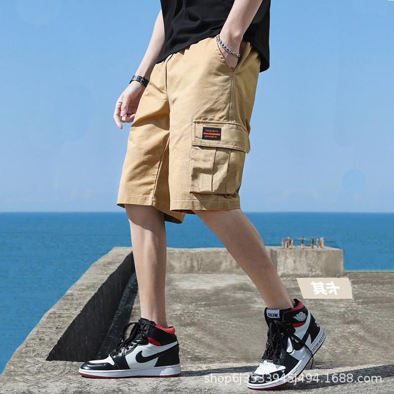 Trendy cargo shorts men's summer 2025 thin loose outer wear multi-pocket sweatpants casual cropped pants