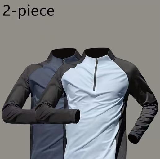 Half zip up training clothes men's long sleeve quick-drying clothes cycling sports track and field t-shirt tops running fitness clothes