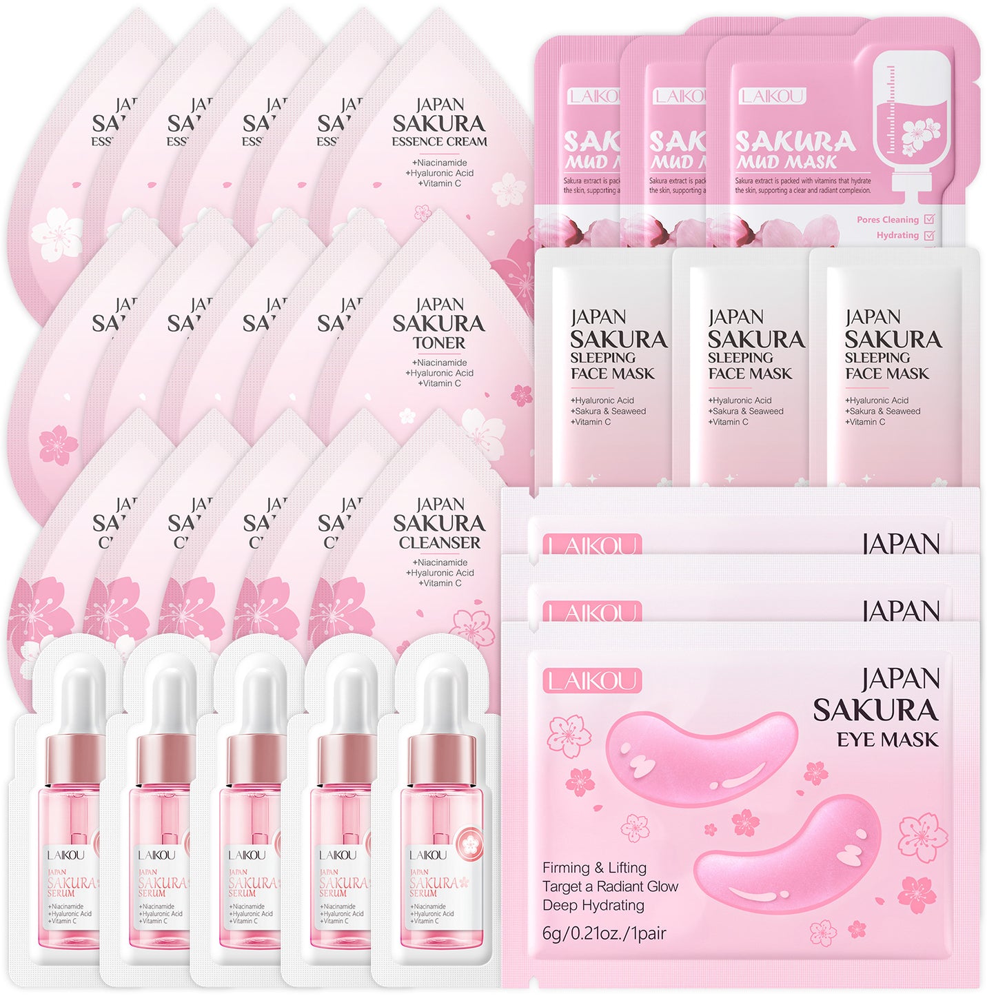 Cross-border full English LAIKOU cherry blossom series skin care set combination facial care full set of hydration manufacturers in stock