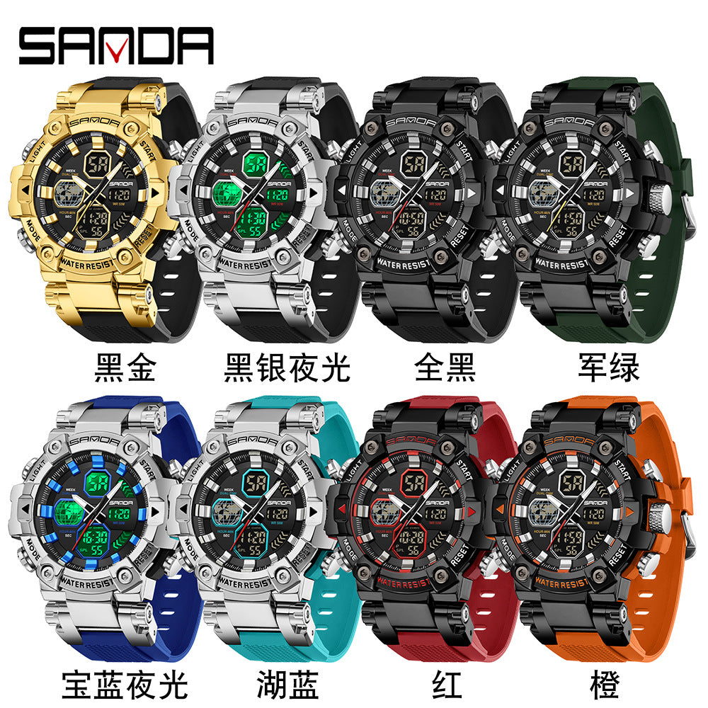 Sanda's new watch dual display snooze alarm clock men's watch youth outdoor sports multi-functional electronic watch