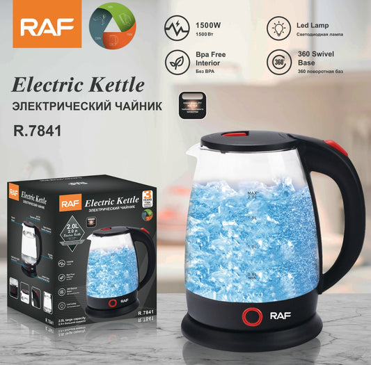 RAF European regulation household electric kettle automatic power off anti-dry kettle glass visible household kettle 2L