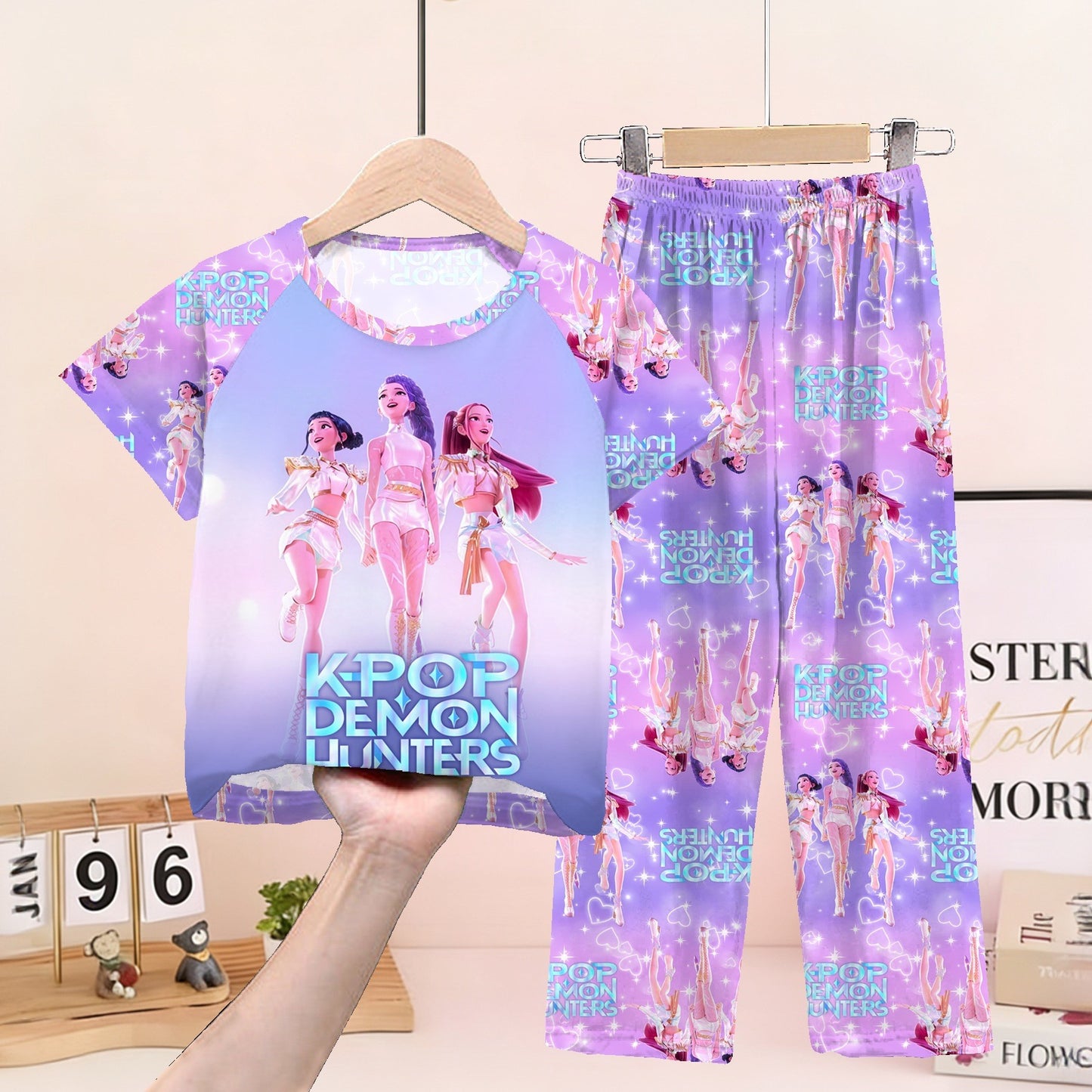 Foreign trade children's pajamas, spring and summer short-sleeved trousers, cartoon Sharjah men's group K-POP girl group middle and adult children's loungewear