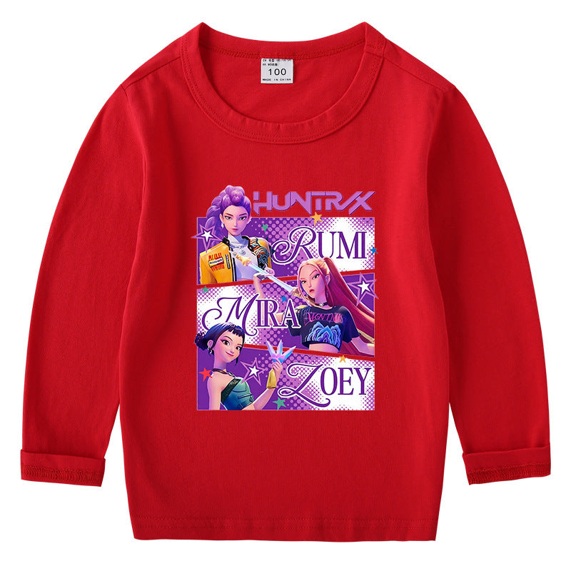 Kpop Witch Hunt Group Korean version raglan spring and autumn girls' T-shirt crew neck cartoon long-sleeved top base shirt set