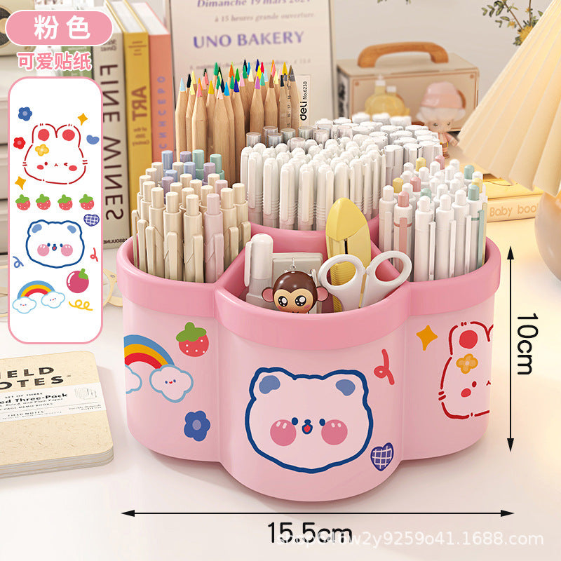 Rotating pen holder multi-function, large-capacity desktop thickened pen holder storage box, student pen holder creative, cute and cartoon by My Store