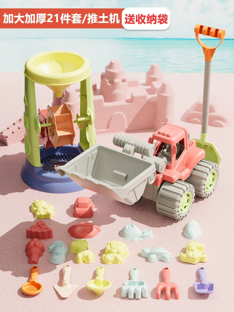 Children's beach toy car set baby indoor beach digging sand play sand tool sand pool hourglass shovel bucket by My Store