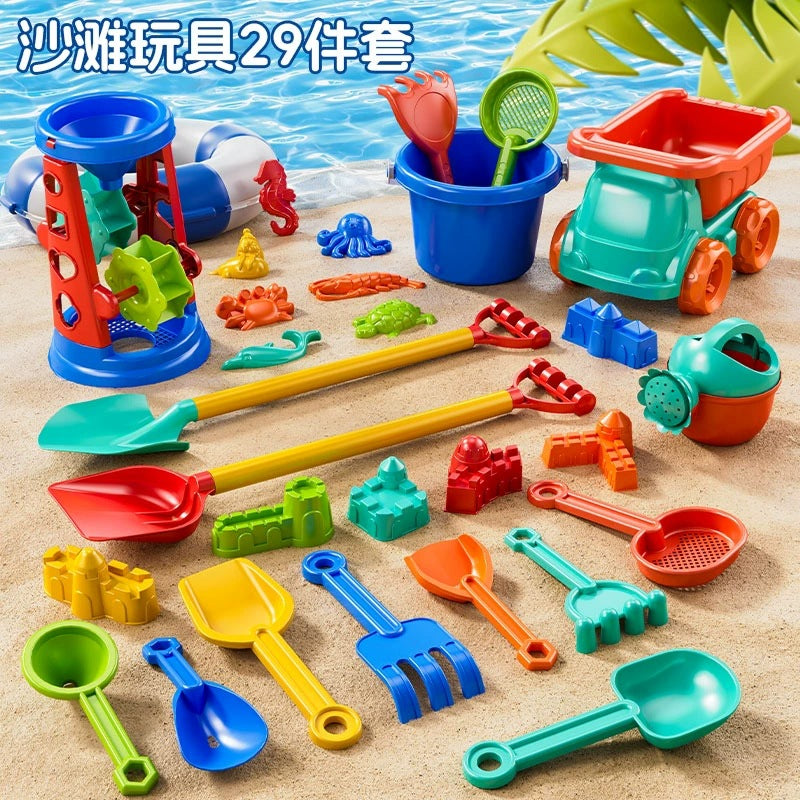 Kids beach toy car baby splash in the water, digging in the sand, playing with snow shoveling snow tools, hourglass, shovel bucket, beach snow set by My Store