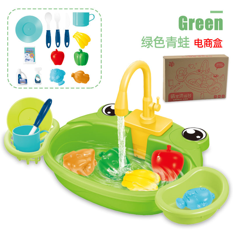 Children's play home cartoon electric dishwasher, circulating water, kitchen sink, electric dishwasher, water play toys