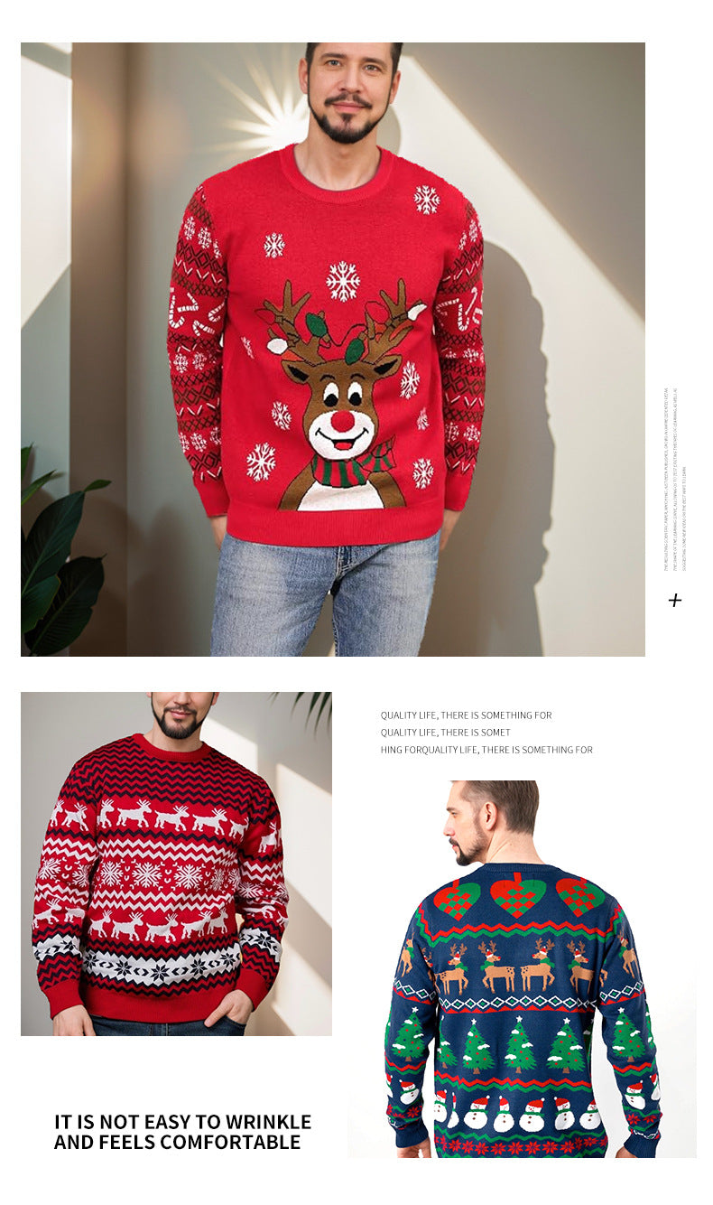 Amazon cross-border new men's knitwear Christmas casual slim style crew neck woolen patchwork knitwear