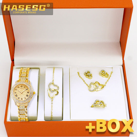 Wristwatch Bracelet Set High Value Watches Women's 5-Piece Set Stylish Quartz Watch Women's Watches