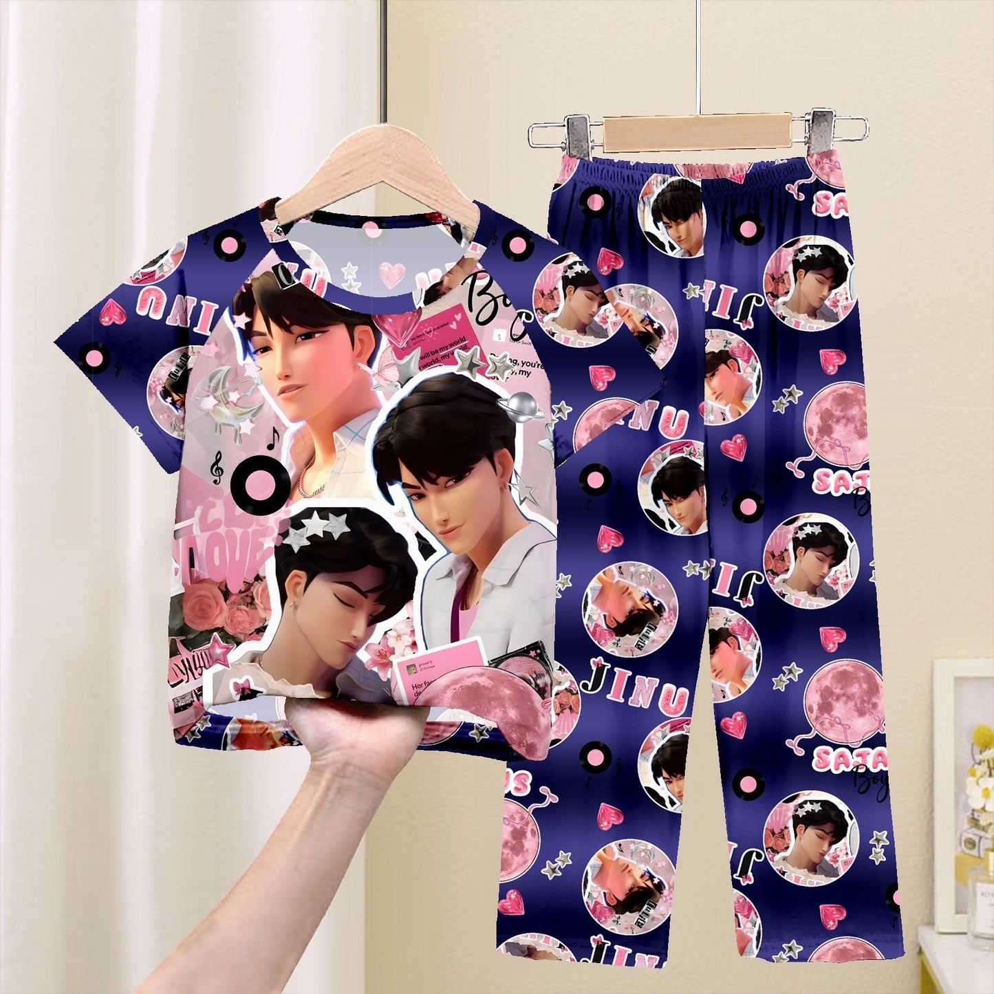 Foreign trade children's pajamas, spring and summer short-sleeved trousers, cartoon Sharjah men's group K-POP girl group middle and adult children's loungewear