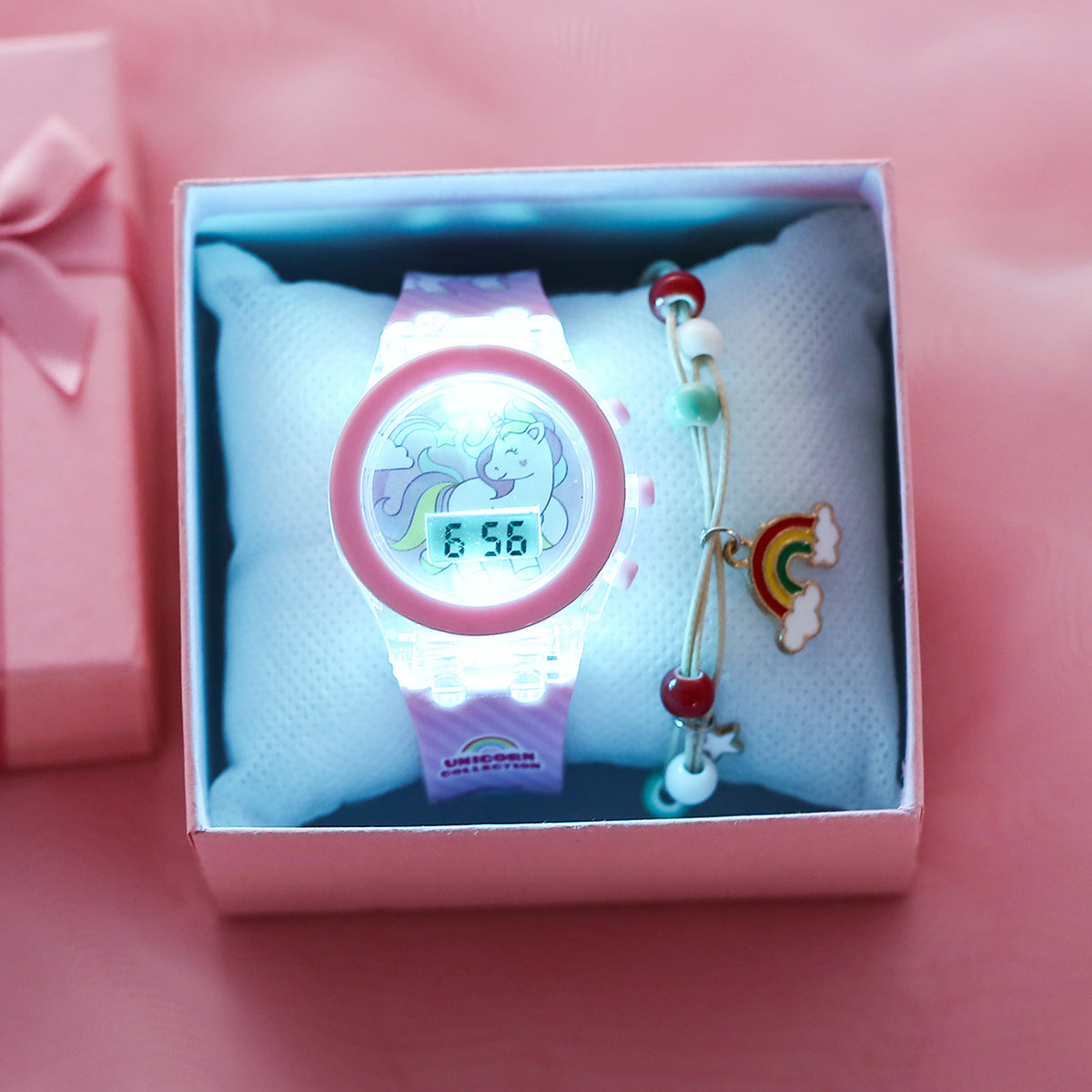 New Kids Glow Watch Unicorn Luminous Silicone Electronic Watch Plus Bracelet (2pcs set)