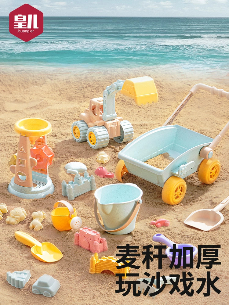 Kids beach toys baby beach play sand digging shovel bucket hourglass digging tool set sand pool cart by My Store