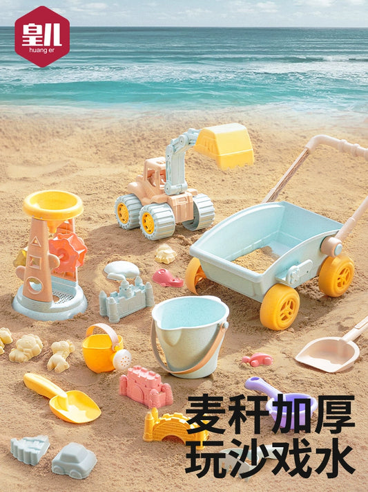 Kids beach toys baby beach play sand digging shovel bucket hourglass digging tool set sand pool cart by My Store