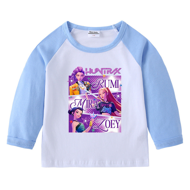 Kpop Witch Hunt Group Korean version raglan spring and autumn girls' T-shirt crew neck cartoon long-sleeved top base shirt set
