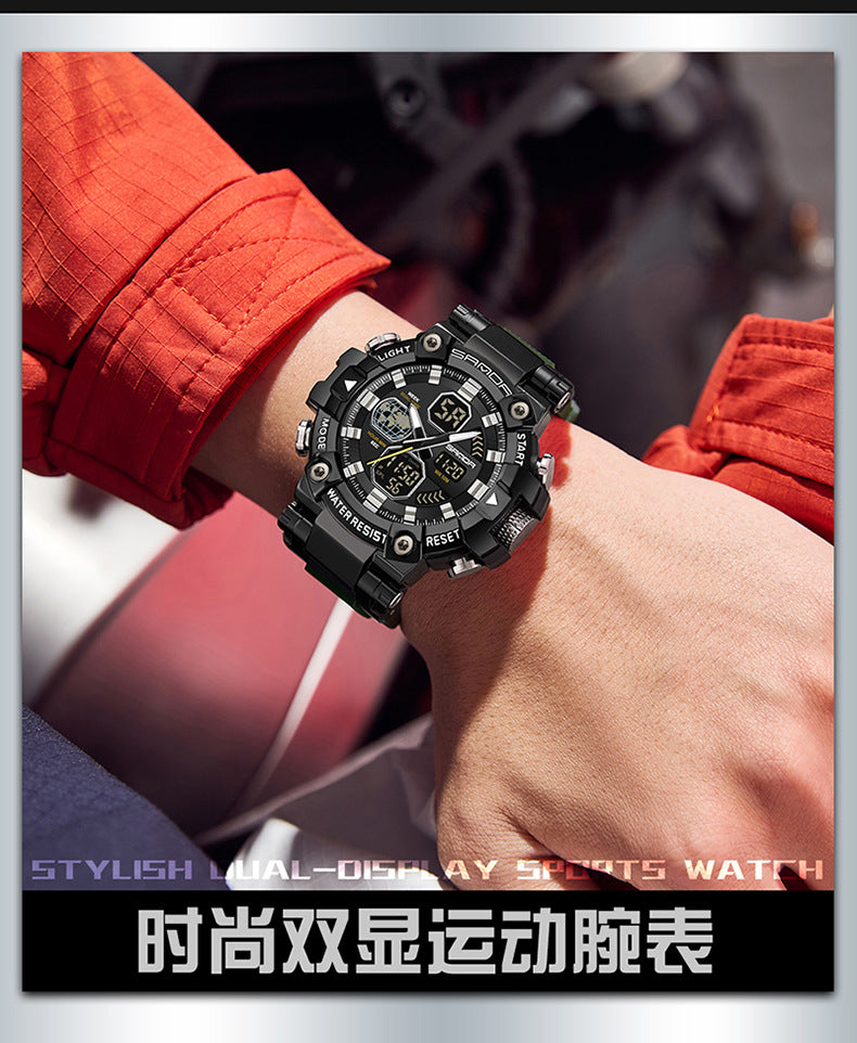 Sanda's new watch dual display snooze alarm clock men's watch youth outdoor sports multi-functional electronic watch