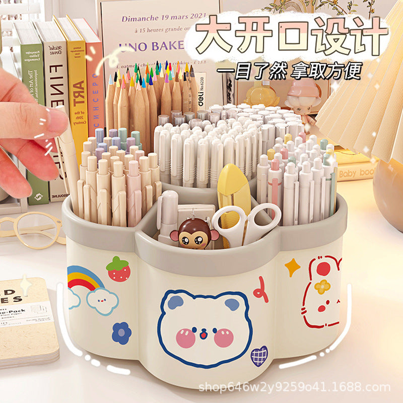 Rotating pen holder multi-function, large-capacity desktop thickened pen holder storage box, student pen holder creative, cute and cartoon by My Store