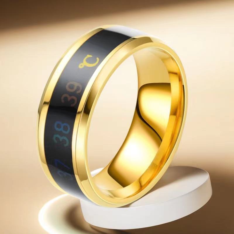 European and American cross-border stainless steel rings men's fashion cold intelligent temperature sense niche men's tide titanium steel temperature jewelry