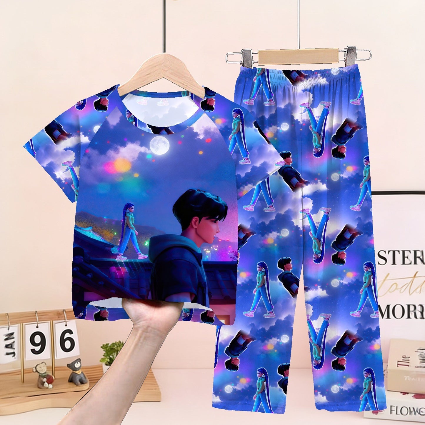 Foreign trade children's pajamas, spring and summer short-sleeved trousers, cartoon Sharjah men's group K-POP girl group middle and adult children's loungewear