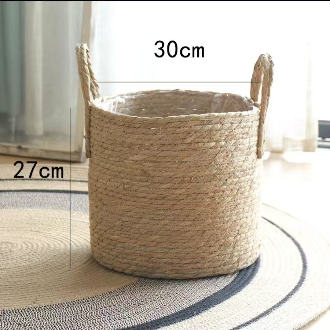 Nordic rattan straw flower pot simple woven flower basket green plant decoration large pot set living room balcony floor flower vase