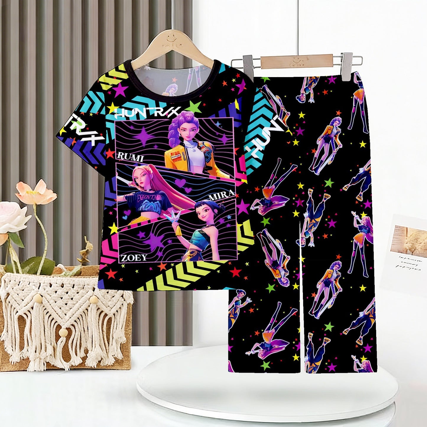 Foreign trade children's pajamas, spring and summer short-sleeved trousers, cartoon Sharjah men's group K-POP girl group middle and adult children's loungewear