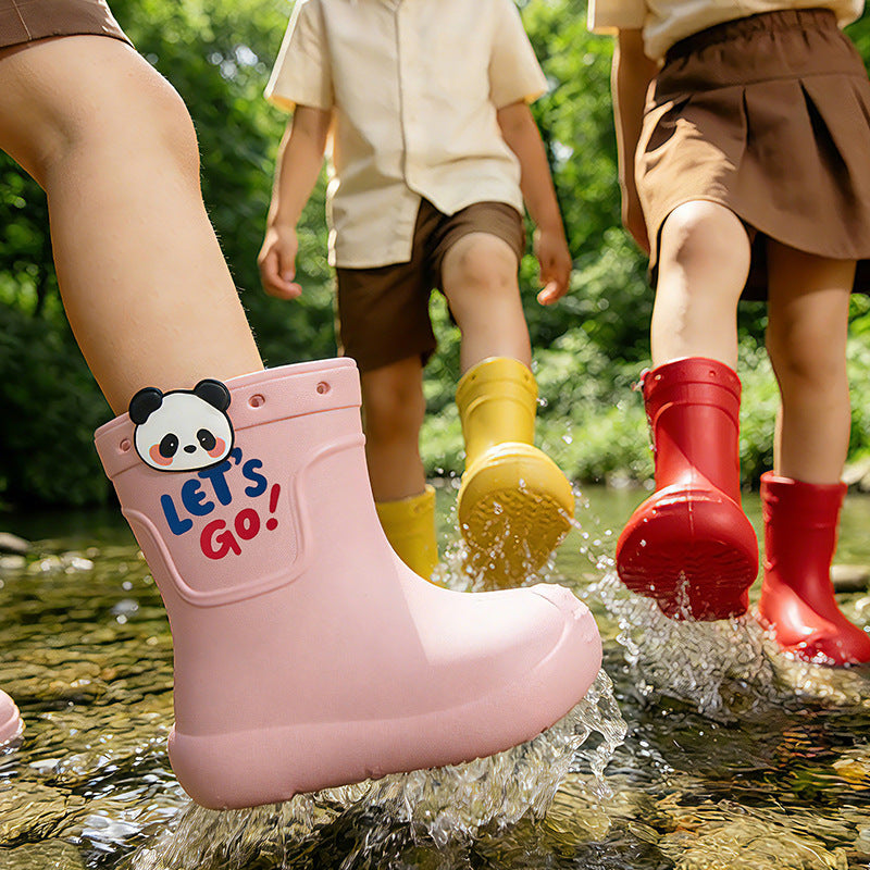 Children's mid-calf cartoon non-slip water boots for boys, girls' kindergarten and baby rain boots, waterproof rubber shoes