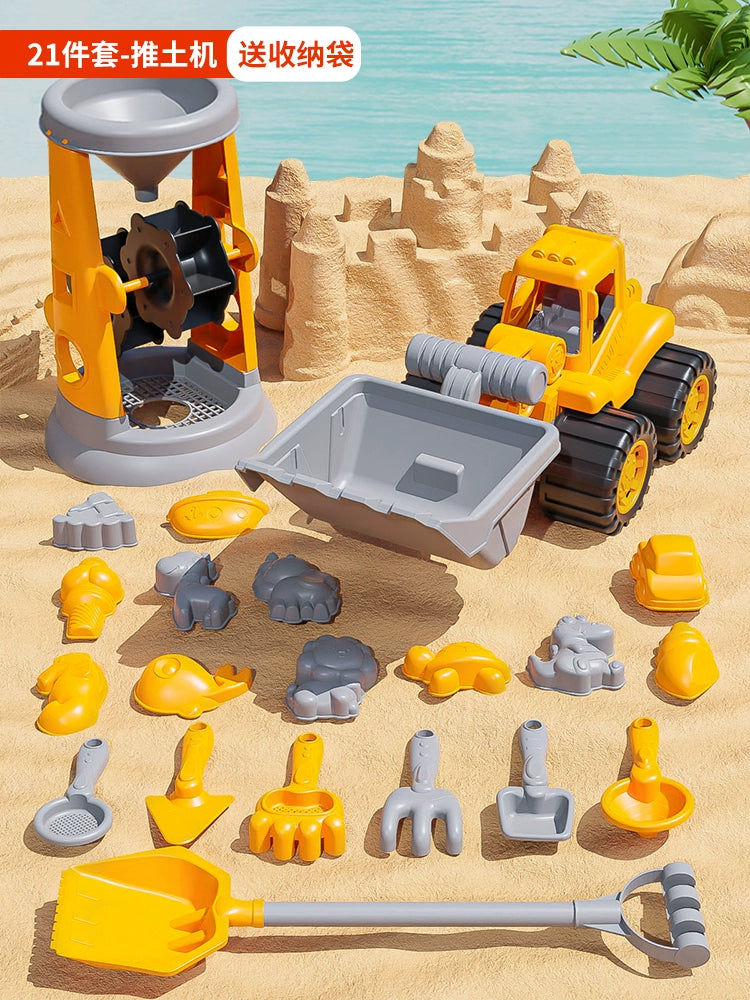 Children's beach toy car set baby indoor beach digging sand play sand tool sand pool hourglass shovel bucket by My Store