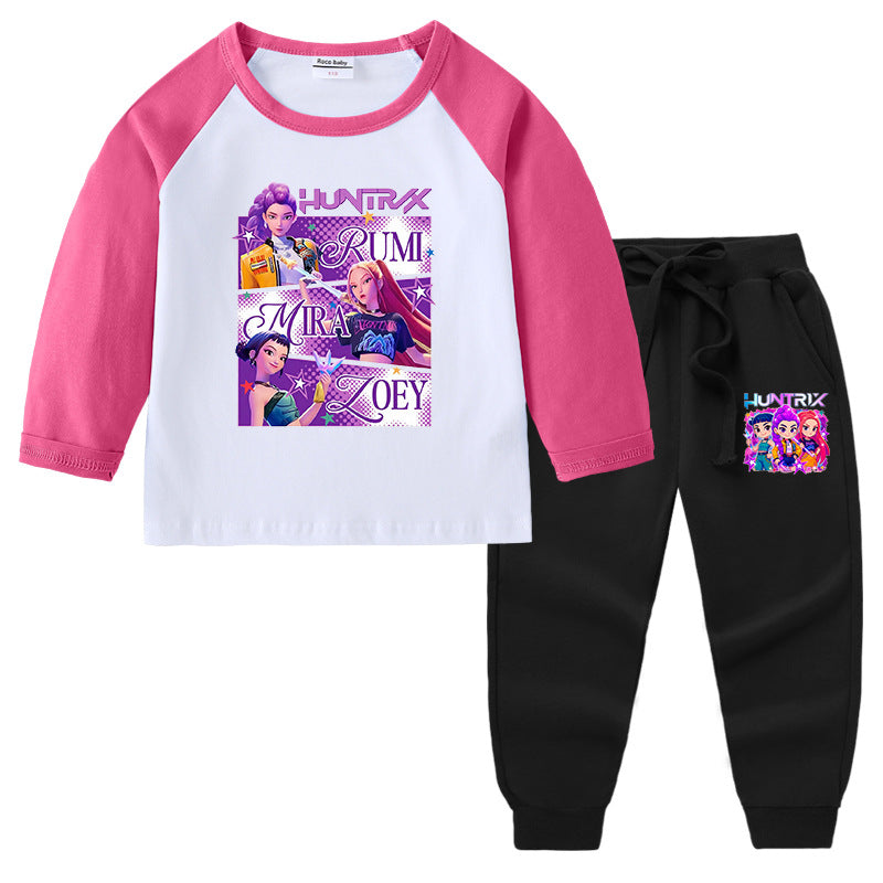 Kpop Witch Hunt Group Korean version raglan spring and autumn girls' T-shirt crew neck cartoon long-sleeved top base shirt set