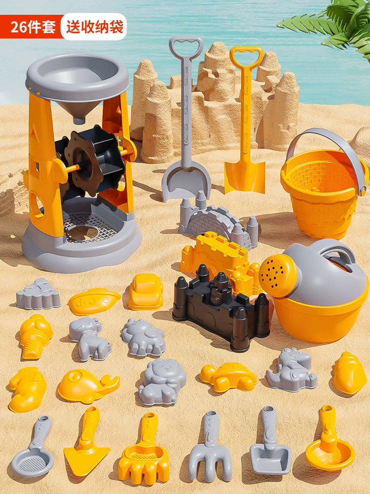 Children's beach toy car set baby indoor beach digging sand play sand tool sand pool hourglass shovel bucket by My Store