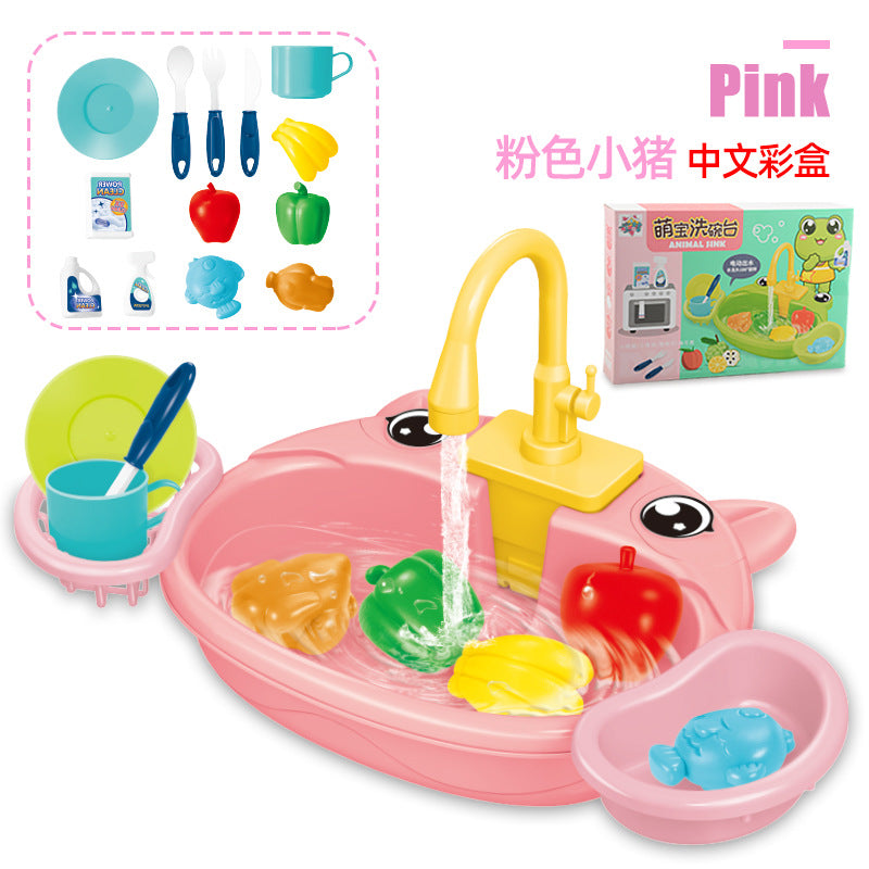 Children's play home cartoon electric dishwasher, circulating water, kitchen sink, electric dishwasher, water play toys