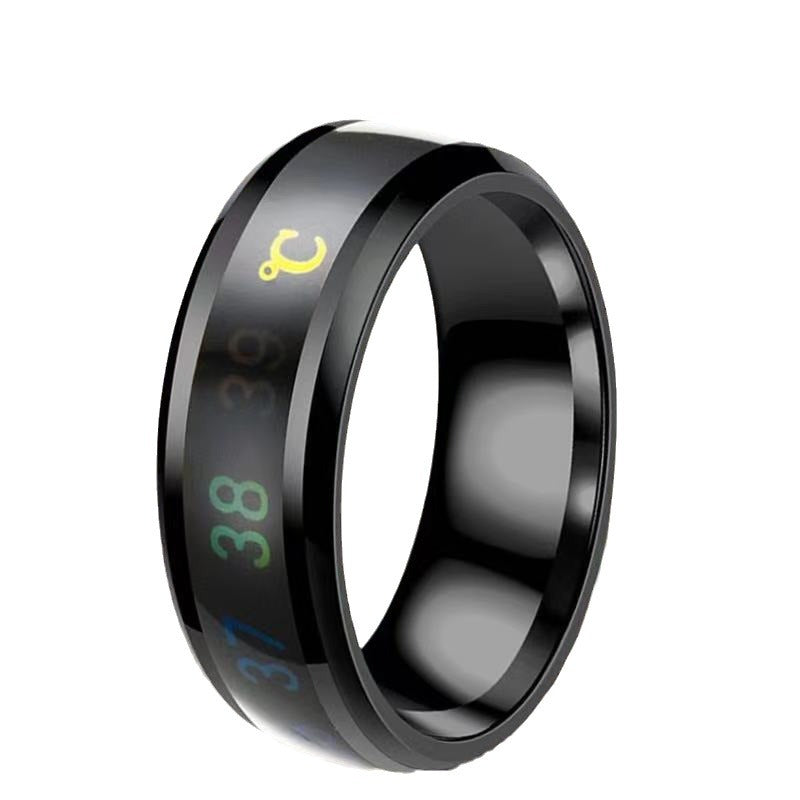European and American cross-border stainless steel rings men's fashion cold intelligent temperature sense niche men's tide titanium steel temperature jewelry