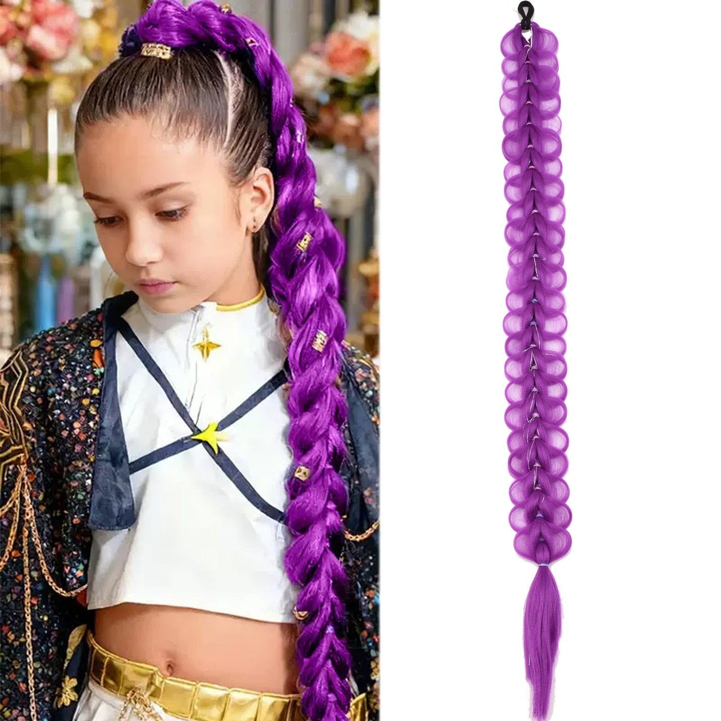 Skpop witch hunt group cos wig children's rumi purple braid twist braid clip ponytail hair accessories
