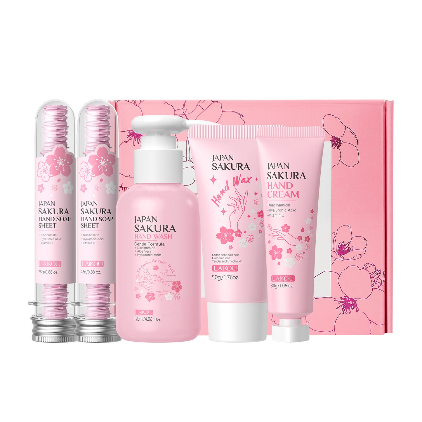 Cross-border full English LAIKOU cherry blossom series skin care set combination facial care full set of hydration manufacturers in stock