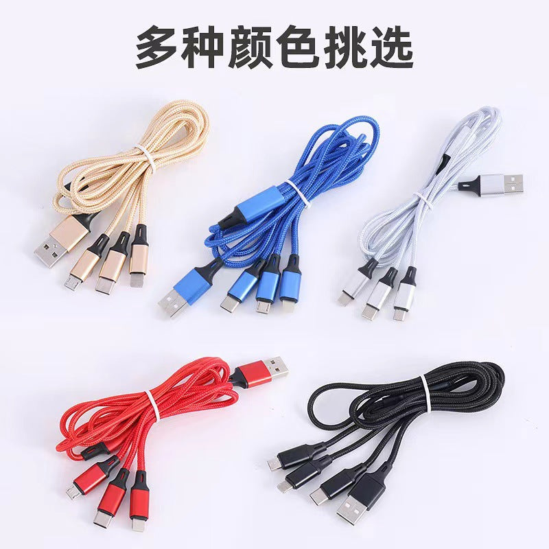 Crystal one to three telescopic data cable, fast charging, mobile phone advertising, exhibition, promotional gifts, 3-in-1 charging cable in stock