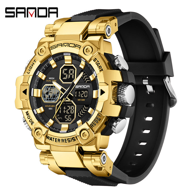 Sanda's new watch dual display snooze alarm clock men's watch youth outdoor sports multi-functional electronic watch