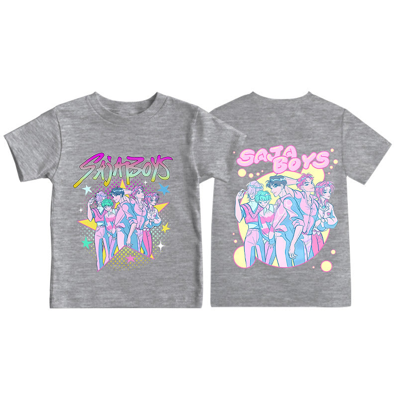 Amazon hit KPop anime cartoon print crew neck short sleeve T-shirt casual loose children's top
