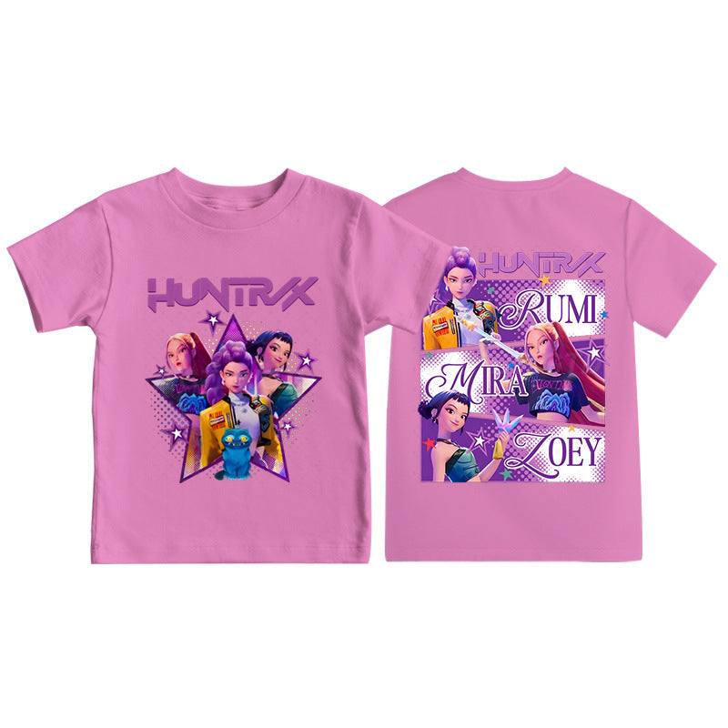 Amazon hit KPop anime cartoon print crew neck short sleeve T-shirt casual loose children's top