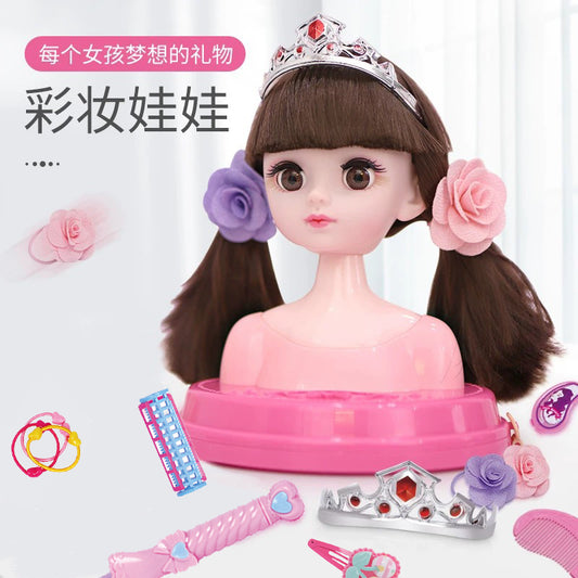 Play house makeup doll comb hair girls children toys wig dressing set princess sixth birthday gift