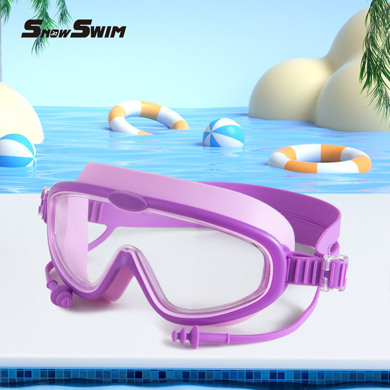 Children's bag swimming goggles, girls, boys' swimming equipment, glasses, waterproof, anti-fog, large frame professional diving goggles factory
