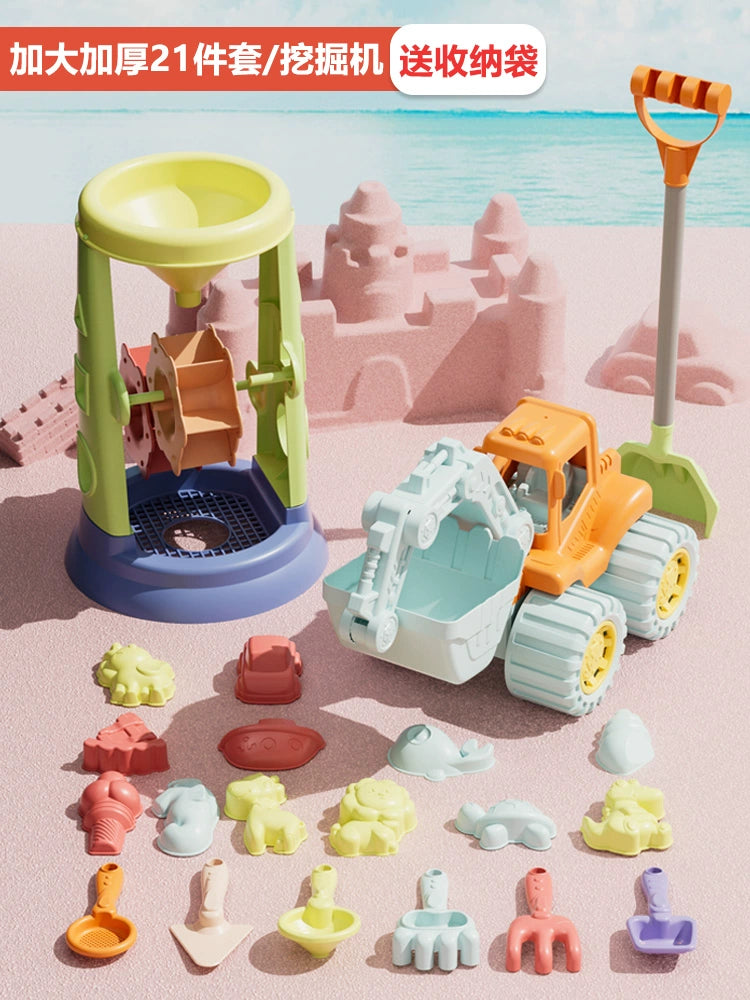 Children's beach toy car set baby indoor beach digging sand play sand tool sand pool hourglass shovel bucket by My Store