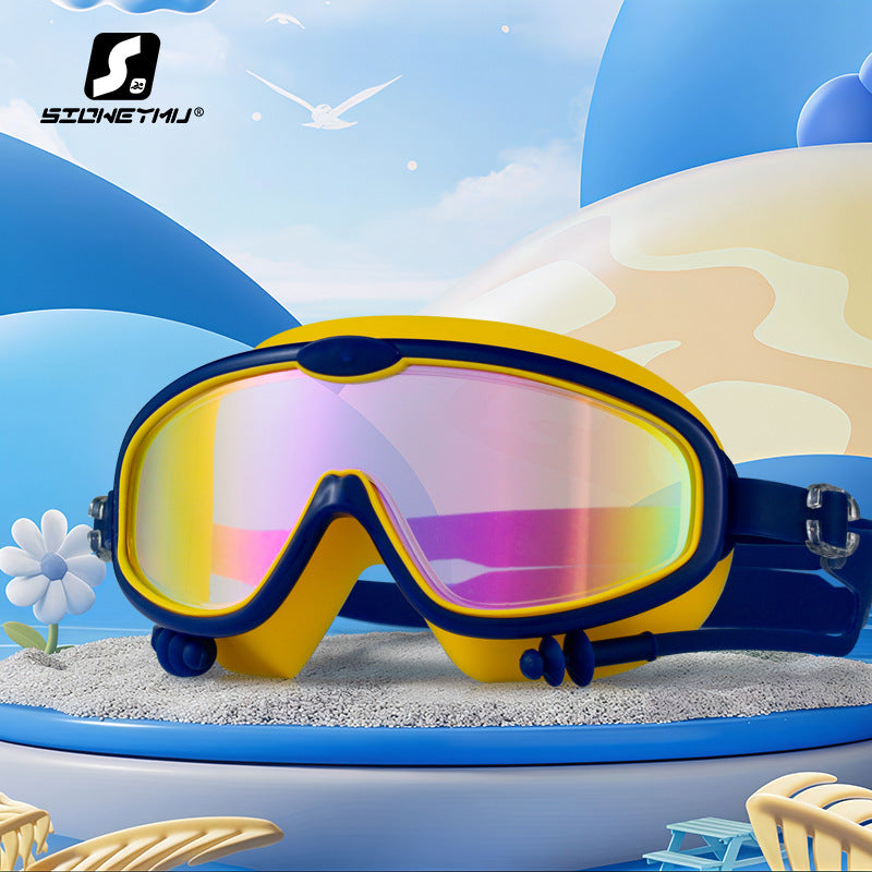 Children's bag swimming goggles, girls, boys' swimming equipment, glasses, waterproof, anti-fog, large frame professional diving goggles factory