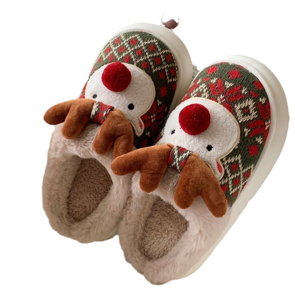 Cross-border Christmas elk cotton slippers female fleece non-slip winter warmth autumn and winter student bedroom home shoes